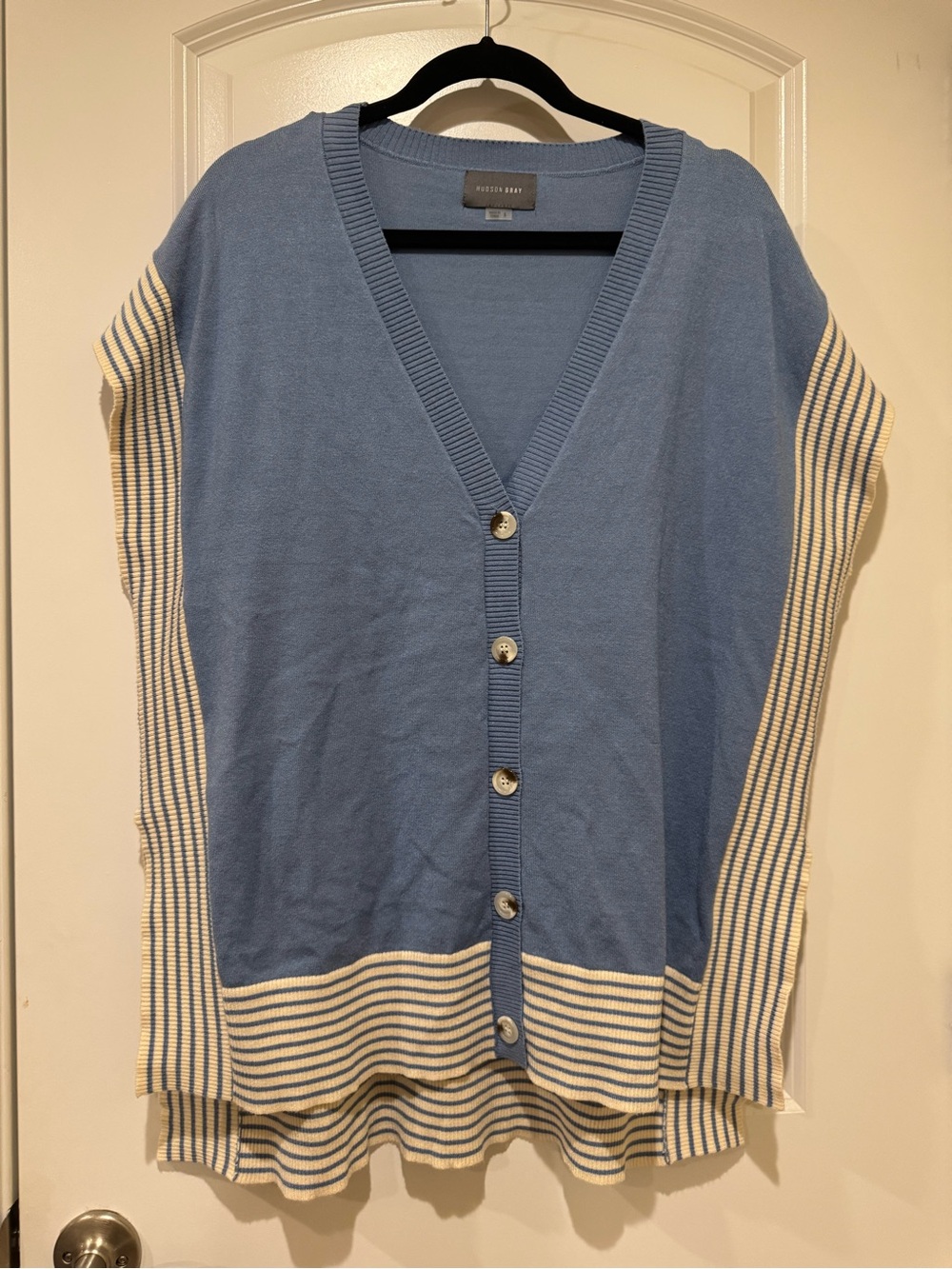 Hudson Gray Blue V-Neck Striped Sleeve Cardigan